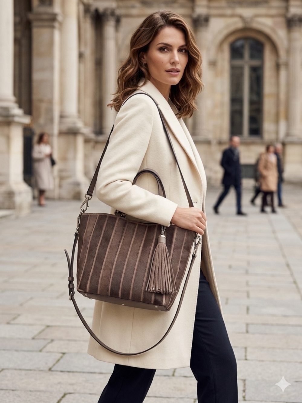 Michael Kors Elegant Taupe fur Tote Bag with Tassel
